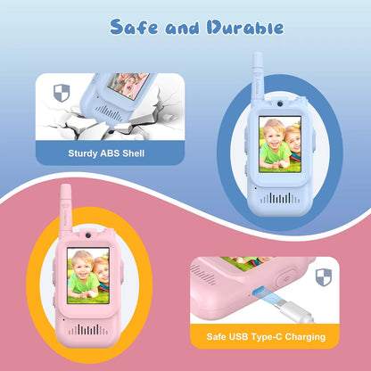 Kids Video Walkie Talkie Toys 2 Pack Rechargeable Interphone Toy with HD Camera & Voice Changer Gift Toys for Boys & Girls
